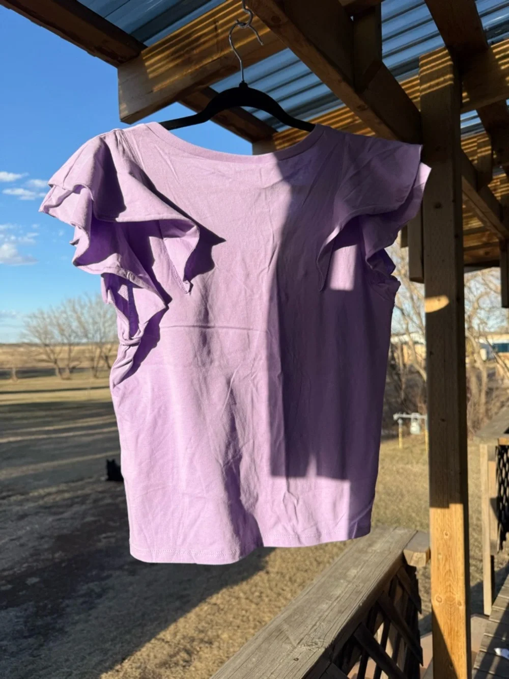 Buffalo David Bitton Lilac Ruffle Sleeve V-Neck Tee - Picture 3 of 9
